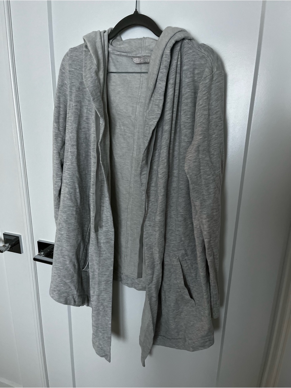 Athleta Heather Gray Hooded Open-Front Cardigan